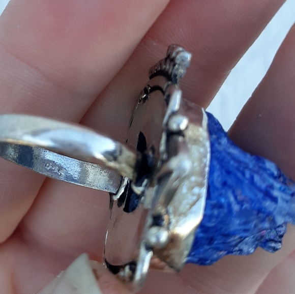 New Blue Titanium Crystal Agate Druzy 925 Silver Ring. - Picture 8 of 8